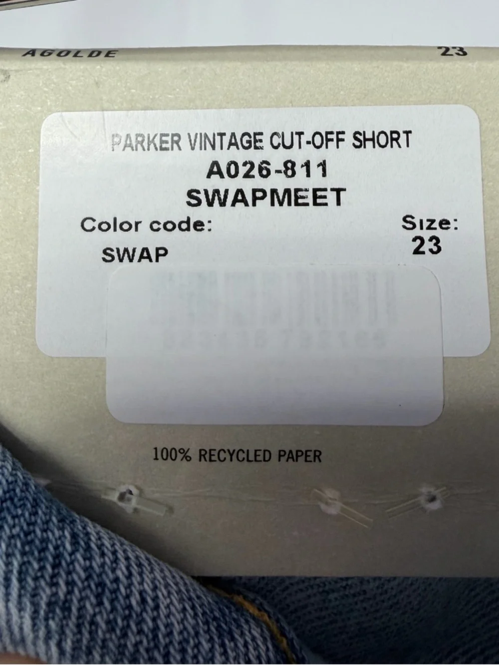NWT AGOLDE Parker Vintage Cut Off‎ Short in Swapmeet Blue Size 23
